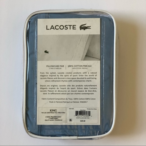 LACOSTE CAMEO ALLURE BLUE KING PILLOWCASES. 2. NEW - Picture 2 of 5